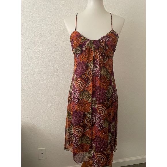 Laundry By Shelli Segal Dresses & Skirts - Laundry by Shelli Segal Silk Floral Slip Dress Women 4 Beaded Vintage Fairycore